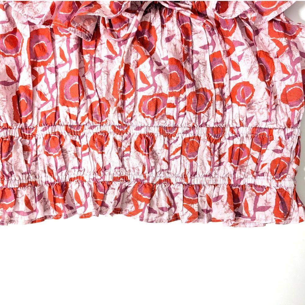 Saylor Pink Floral Crop Top 100% Cotton Ruffle Smocked Siana Set Top Sz S - Picture 6 of 11
